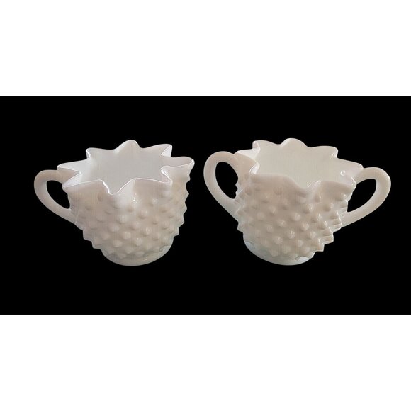 Vintage Fenton Hobnail Milk Glass Creamer & Sugar Set - Picture 3 of 10
